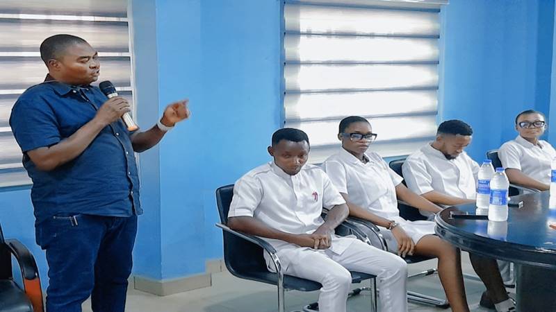 CHANCELLOR; PROF. FELIX UGWUOZOR ADDRESSES NEWLY SWORN-IN SUG OFFICIALS AT THE INAUGURATION CEREMONY.