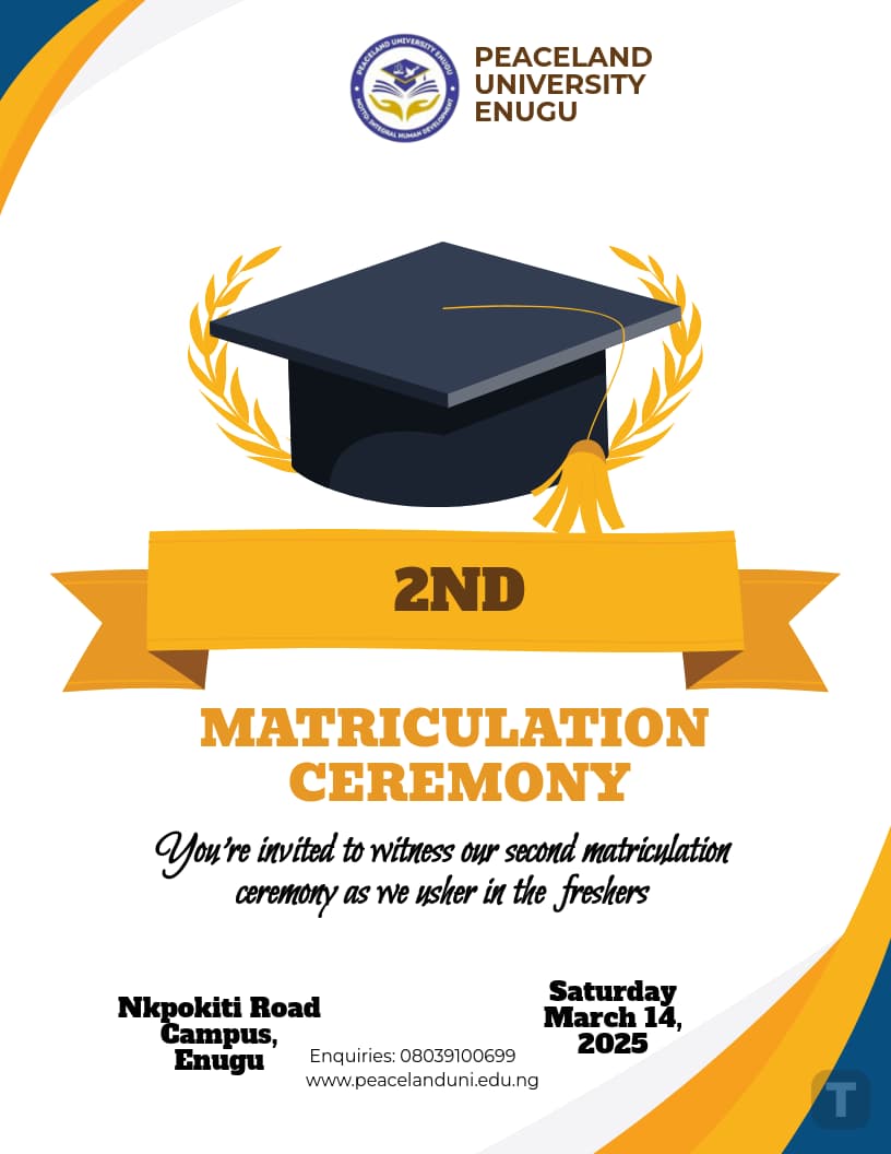 PEACELAND UNIVERSITY ENUGU 2ND MATRICULATION CEREMONY